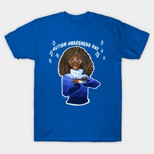 Black Girl Afro Autism Awareness Day T-Shirt